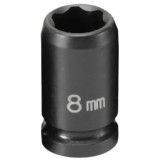 Grey Pneumatic 908MS 8mm Surface Drive Impact Socket, 1/4" Drive, Chrome-Molybdenum Alloy Steel