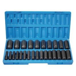 Grey Pneumatic 1726MD 26-Piece Metric Deep Length 12-Point Socket Set, Chrome-Molybdenum Steel, 1/2" Drive
