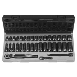 Grey Pneumatic 81635MRD, 35-Piece Metric Standard & Deep Duo-Socket Set, 6-Point, 3/8" Drive, Chrome-Vanadium Steel
