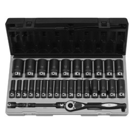 Grey Pneumatic 82629MD, 29-Piece Deep Length Metric Duo-Socket Set, 6-Point, 1/2" Drive, Chrome-Moly Steel