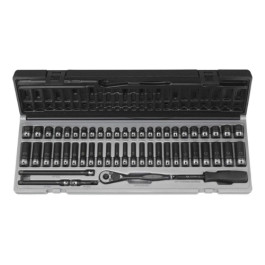 Grey Pneumatic 89253CRD Duo-Socket Set, 1/4" Drive, Fractional and Metric, 12-Point, 53-Piece