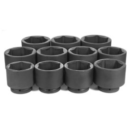 Grey Pneumatic 9011 1" Drive Standard Fractional Impact Socket Set, 11-Piece, 3-1/8"-4-1/2"