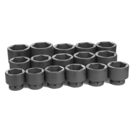Grey Pneumatic 9016 Impact Socket Set, 1" Drive, Standard Length, 6-Point, 16-Piece, 2-1/16" to 3"