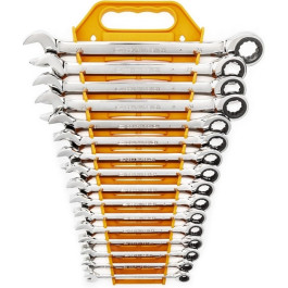 GearWrench 9416 Ratcheting Combination Metric Wrench Set, 72 Tooth, 12 Point, 16 Piece