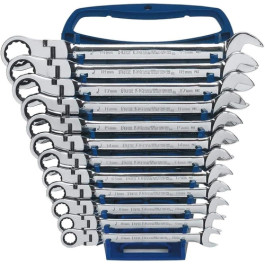 GearWrench 9901D Metric Flex Head Ratcheting Combination Wrench Set, 12 Point 72 Tooth, 8 to 19 mm, 12 Pieces