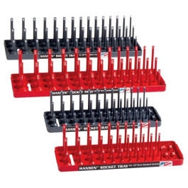 Hansen Global 92003 4 Piece 3 Row Socket Tray Set, Red and Gray, 1/4" and 3