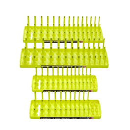 Hansen Global 92006 4 Piece 3 Row Socket Tray Set, Hi-Viz Yellow, for 1/4" and 3/8" Drive SAE and Metric Sockets