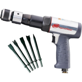 Ingersoll Rand 119MAXK Vibration Reduced Long Barrel Air Hammer Kit, 0.401 Inch Round Shank, 2530 BPM, 3.5 Inch Stroke, 5 Piece Chisel Set
