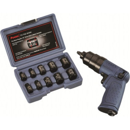 Ingersoll Rand 2101KA Mini Air Impact Wrench Kit, 1/4 Inch Square Drive, 55 ft lb, 14500 RPM, 10 Socket Set