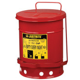 Justrite 09100 Foot Operated Hands Free Self Closing Cover Oily Waste Can, Red, 11-7/8 in OD x 15-7/8 in H