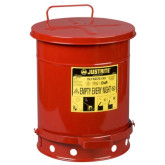 Justrite 09300 Oily Waste Can with Foot Lever, 10 Gallon, Self-Closing Cover, Red