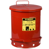 Justrite 09500 Hands Free Self Closing Cover Oily Waste Can with Foot Cover, Red, 16.063 in OD x 20-1/4 in H