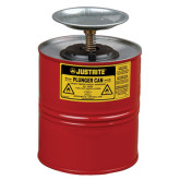 Justrite 10308 Plunger Dispensing Can, Red, 7-1/4 in OD x 10-1/2 in H, 1 Gallon