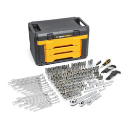 Gearwrench 80942 Mechanics Tool Set, 1/4 Inch, 3/8 Inch, 1/2 Inch Drive, SAE and Metric, 239 Piece, 3 Drawer Storage Box