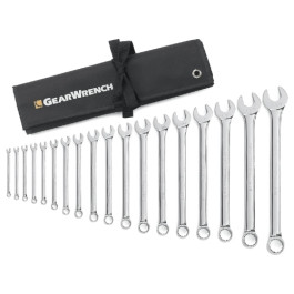 Gearwrench 81917 Long Pattern Combination Wrench Set, SAE, 12 Point, Tool Roll, 18 Piece