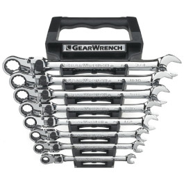 Gearwrench 85798 XL Locking Flex Head Ratcheting Combination Wrench Set, SAE, 72 Tooth, 12 Point, 8 Piece