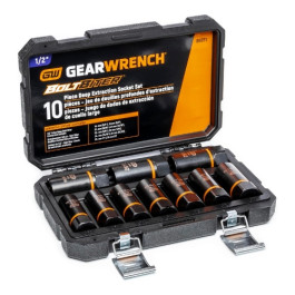 Gearwrench 86071 Bolt Biter 1/2 Inch Drive Impact Deep Extraction Socket Set, SAE and Metric Dual Size, 10 Piece