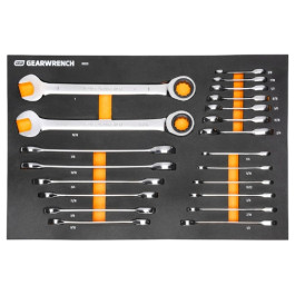 Gearwrench 86526 SAE Standard and Stubby Ratcheting Combination Wrench Set, Foam Storage Tray, 21 Piece, 72 Tooth 12 Point