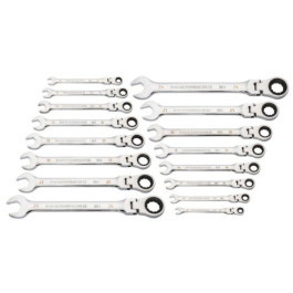 Gearwrench 86728 Flex Head Ratcheting Combination Wrench Set, Metric, 90 Tooth, 12 Point, 16 Piece