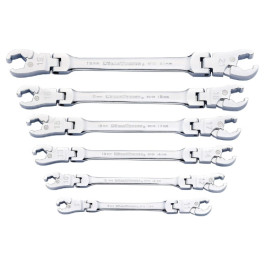 Gearwrench 89101D Ratcheting Flex Head Flare Nut Wrench Set, Metric, 6 Piece, 9 mm to 21 mm