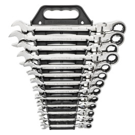 Gearwrench 9702D Flex Head Ratcheting Combination Wrench Set, SAE, 13 Piece, 72 Tooth, 12 Point