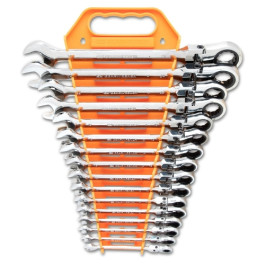 Gearwrench 9902D Flex Head Ratcheting Combination Wrench Set, Metric, 16 Piece, 72 Tooth, 12 Point