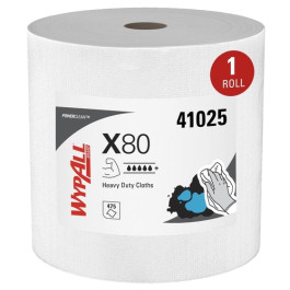 Kimberly-Clark 41025 WypAll PowerClean X80 Heavy Duty Cloths Jumbo Roll, Wh
