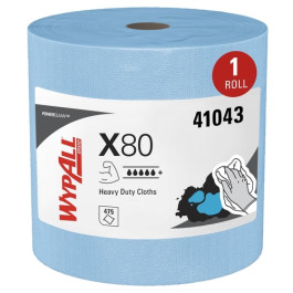 Kimberly-Clark 41043 WypAll PowerClean X80 Heavy Duty Cloths Jumbo Roll, Bl