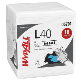 WypAll 05701 PowerClean L40 Extra Absorbent Towels, White, Quarterfold, 12"