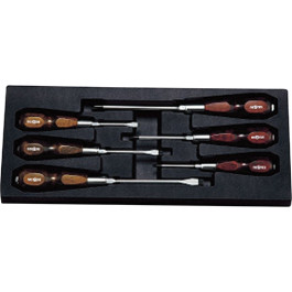 NEPROS NTD306 Wooden Grip Screwdriver Set, Phillips No. 1, No. 2, No. 3, Sl