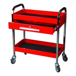 K-Tool International 75105 Steel Service Tool Cart with 1 Drawer and 2 Shelves, 3 Inch Swivel Casters (2 Locking), Red