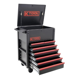 K-Tool International 75122 Premium 7 Drawer Service Cart, Matte Black, 750 lb Capacity, Integrated UL Power Strip, 5 Inch by 2 Inch Swivel Casters