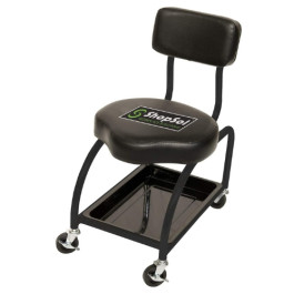 ShopSol 3010001 Heavy Duty Mechanics Stool with Backrest and Tool Tray, 450 Pound Capacity, Four 3 Inch Casters, Two Locking, Black Vinyl Seat