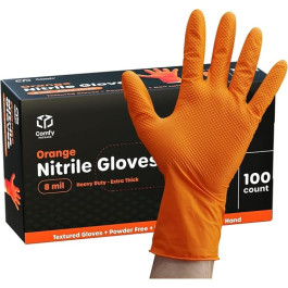 Atlantic Safety Products LGOO-L Outrageous Orange Heavy Duty Disposable Nitrile Gloves, 8 mil, Large, Box of 100