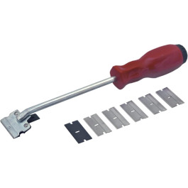 Lisle 52000 Razor Blade Scraper, Red, Spring Release, Includes 5 Carbon Steel Blades and 1 Plastic Blade
