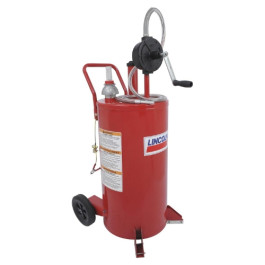 Lincoln 3675 Fuel Caddy, 25 Gallon Steel Tank, 2 Way Rotary Pump, 7 Foot Wire Reinforced Hose, Sight Gauge, Fire Screened Vent Cap, Anti Spark Aluminum Skid Pads