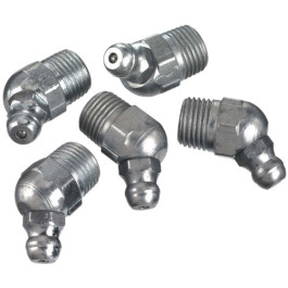 Lincoln Industrial 5291 Grease Fittings, 1/4"-28 Taper Thread, 45-Degree Angle, Case of 10