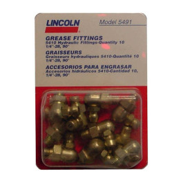 Lincoln Industrial 5491 Grease Fitting, 1/4"-28 Thread, 90-Degree Angle, Card of 10