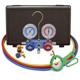 Mastercool 89660-PRO5 2-Way Manifold Gauge Set with 60" Hoses, R134a Couplers, 3-in-1 Side Mount Can Tap Valve
