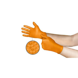 Ansell 93-256 Microflex Mega Texture Nitrile Disposable Gloves, Orange, Fully Textured, Palm 5.1 Mil, Size M, Box of 100