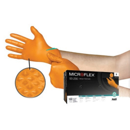 Ansell 93-256-XXL Microflex Mega Texture Nitrile Disposable Gloves, Orange, XXL, Box of 100