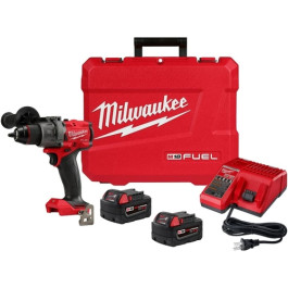 Milwaukee 2903-22 M18 FUEL 1/2" Drill Driver Kit, 1400 in-lbs, 0-500/0-2100 RPM, with (2) XC5.0 Batteries and Charger