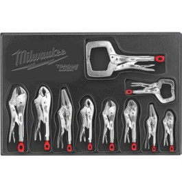 Milwaukee 48-22-3690 Torque Lock Locking Pliers Kit, 10 Piece, Curved, Straight, Long Nose, and C-Clamp Styles