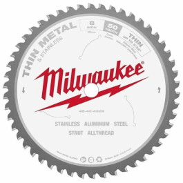 Milwaukee 48-40-4520 Thin Metal and Stainless Cutting Circular Saw Blade, 8", 50 tooth, 5/8" arbor