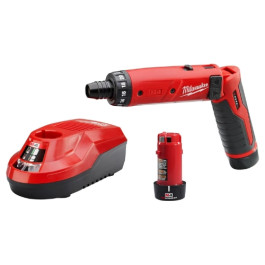 Milwaukee 2101-22 M4 1/4" Hex Screwdriver Kit, 44 in-lbs, 200 and 600 RPM, Two Batteries and Charger