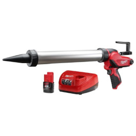 Milwaukee 2442-21 M12 Sausage Caulk and Adhesive Gun Kit, 20 oz Aluminum Barrel, 400 lbs Pushing Force, Variable Speed, Battery and Charger