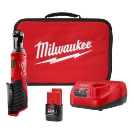Milwaukee 2457-21 M12 Cordless Ratchet Kit, 3/8" Drive, 35 ft-lbs, 250 RPM, Battery and Charger