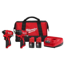 Milwaukee 2494-22 M12 2-Tool Combo Kit, 3/8 Inch Drill/Driver and 1/4 Inch Hex Impact Driver, Two Batteries and Charger