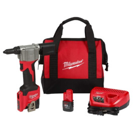 Milwaukee 2550-22 M12 Rivet Tool Kit, 12V, Two 1.5Ah Batteries and Charger