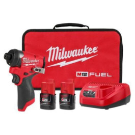 Milwaukee 3453-22 M12 Fuel Hex Impact Driver Kit, 1/4 inch, 2 Batteries, Charger, Case